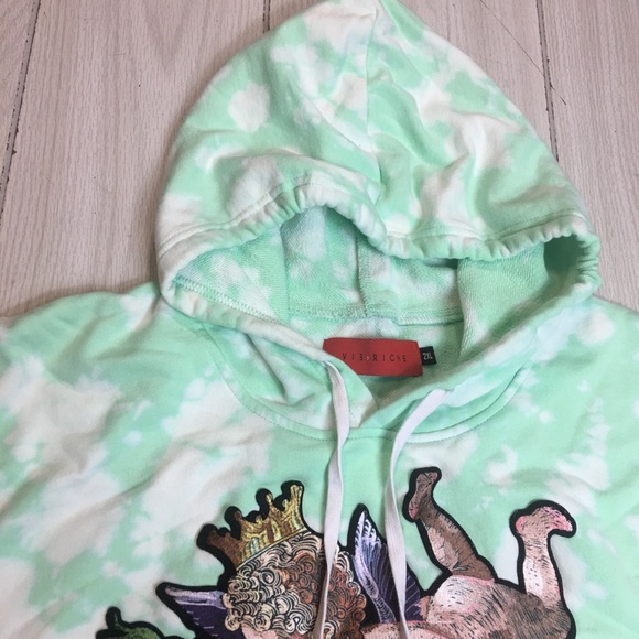Vie Riche Mens París Hoodie Angel Rose Embroidery  Kangaroo Pocket Green 2XL - Picture 5 of 13